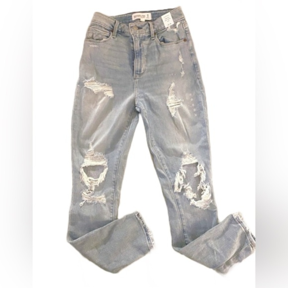 Abercrombie & Fitch Curve Love High Rise Super Skinny Ankle Distressed Jeans